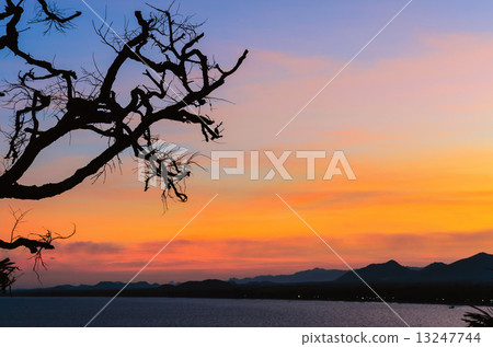 Sunset over the sea on mountain 13247744