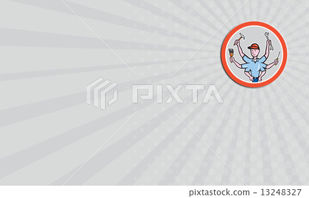 Business card Tradesman Worker Six Hand Cartoon 13248327
