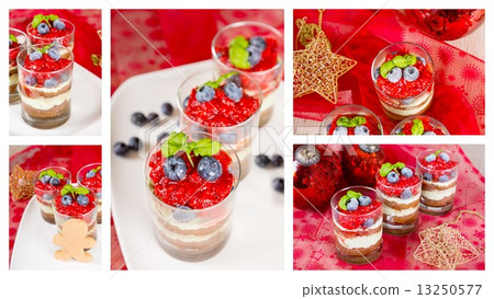 Christmas dessert. Sweet dessert tiramisu with strawberry, fresh blueberry and basil creme Christmas dessert. Sweet dessert tiramisu with strawberry, fresh blueberry and basil creme 13250577