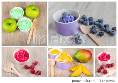 Collage of four different frozen creamy ice yoghurts 13250699