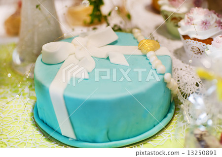 Delicious beautiful wedding cake in soft blue or turquoise 13250891