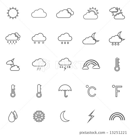 Weather line icons on white background - Stock Illustration [13251221 ...