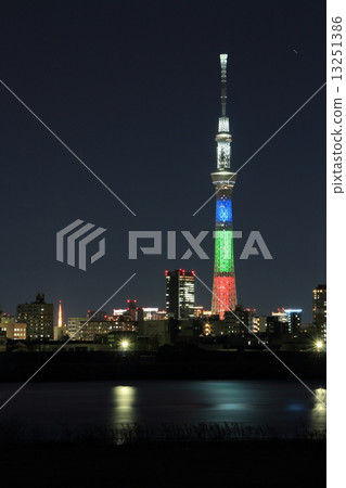 Tokyo Sky Tree light's three primary colors light up 13251386