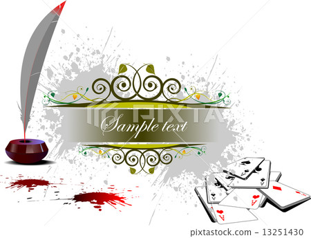 Grunge background with casino elements and feather with ink pot Grunge background with casino elements and feather with ink pot 13251430