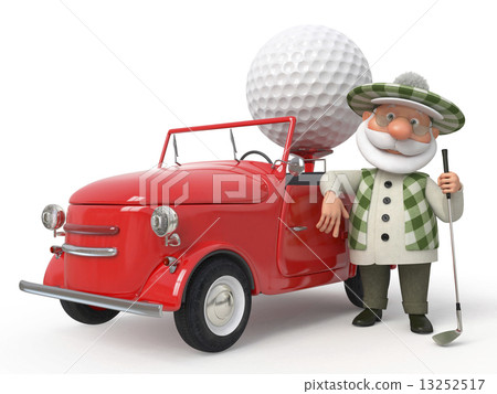 3d little man golfist by car 3d little man golfist by car 13252517