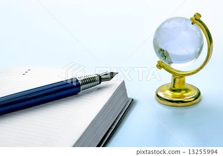 notebook and pen, globe 13255994