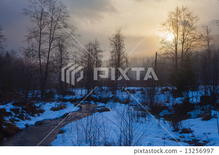 Fantastic winter landscape. Dramatic overcast sky. Fantastic winter landscape. Dramatic overcast sky. 13256997