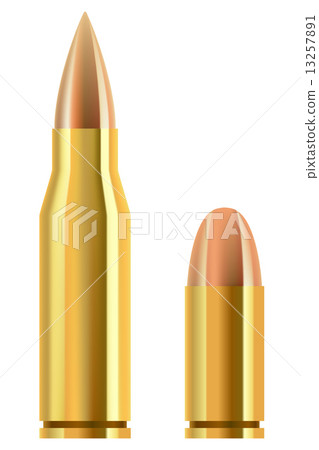 Pistol and rifle bullets isolated on gray background. Pistol and rifle bullets isolated on gray background. 13257891