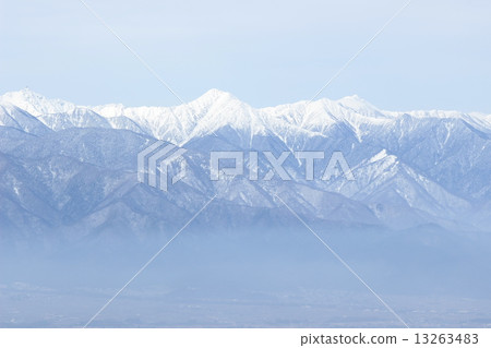 有長矛湖的北阿爾卑斯山在冬天 13263483