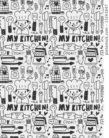 Kitchen elements doodles hand drawn line icon,eps10 13263847