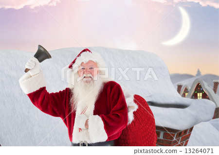 Composite image of happy santa ringing a bell 13264071
