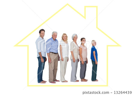 Composite image of multigeneration family posing together and lo 13264439