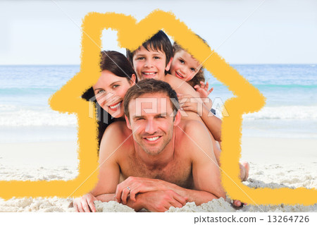 Composite image of family on the beach 13264726