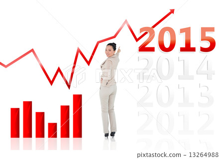 Composite image of smiling asian businesswoman pointing 13264988