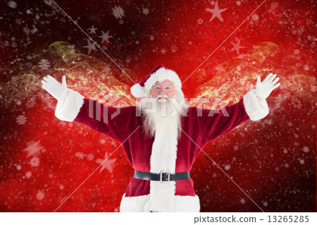 Composite image of jolly santa opens his arms to camera 13265285