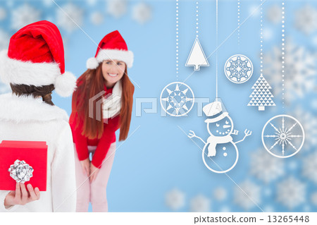 Composite image of mother and daughter with gift Composite image of mother and daughter with gift 13265448