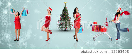 Composite image of woman standing with shopping bags 13265498