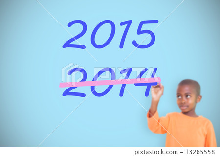Composite image of cute boy smiling and writing Composite image of cute boy smiling and writing 13265558