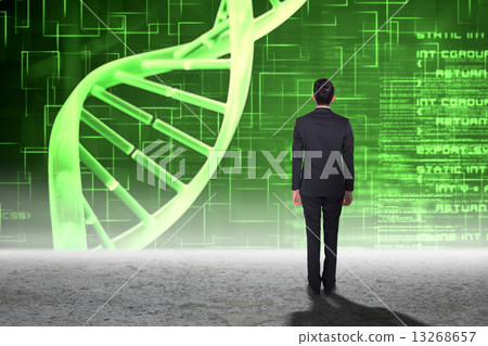 Composite image of businessman turning his back to camera 13268657