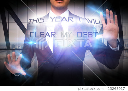 Composite image of unsmiling businessman touching Composite image of unsmiling businessman touching 13268917