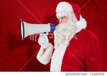 Composite image of santa claus speaking on megaphone 13269256