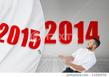 Composite image of hipster businessman pulling a rope 13269559