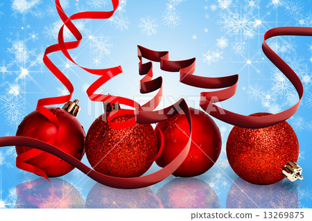 Composite image of ribbon in shape of christmas tree 13269875