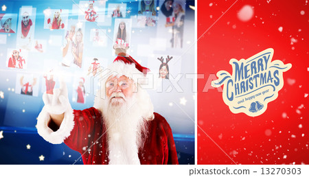 Composite image of santa pointing to christmas people collage 13270303