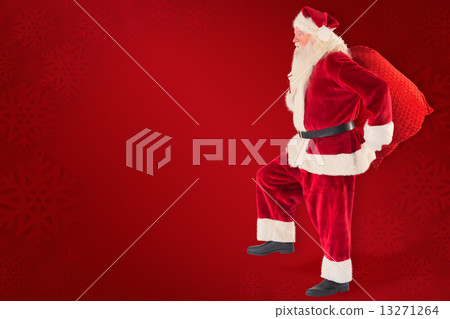 Composite image of santa jumps with his bag 13271264