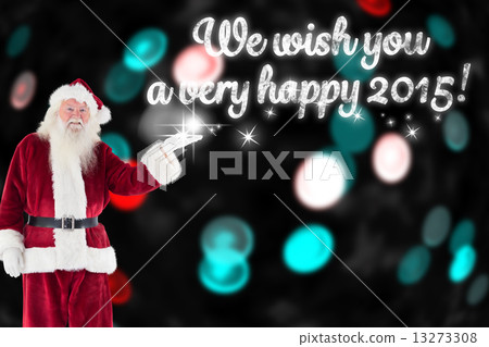 Composite image of santa shows something to camera 13273308