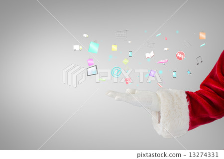 Composite image of santa claus presenting with hand 13274331