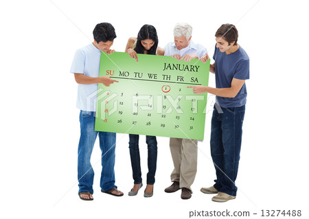 Composite image of people holding and watching a big sign Composite image of people holding and watching a big sign 13274488