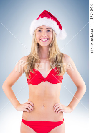 Festive fit blonde in red bikini 13274848