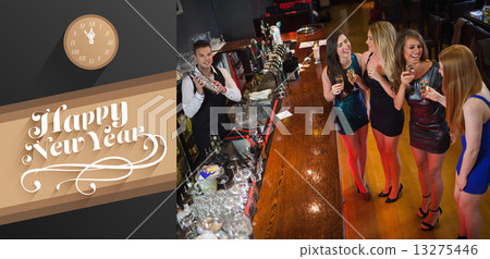 Composite image of gorgeous women having cocktails together Composite image of gorgeous women having cocktails together 13275446