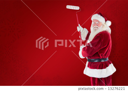 Composite image of father christmas paints a wall Composite image of father christmas paints a wall 13276221