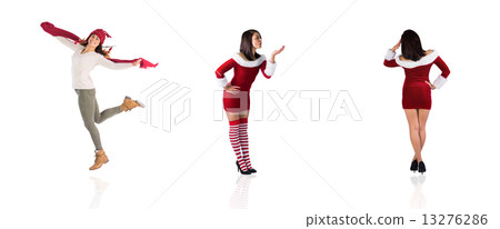 Composite image of different pretty girls in santa outfit 13276286