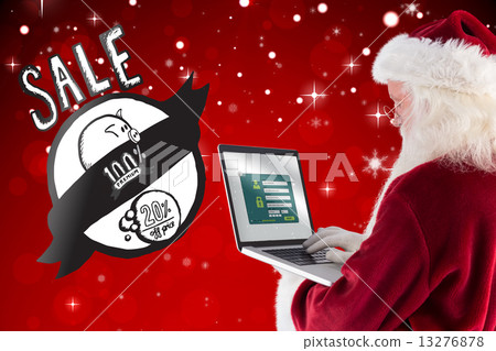 Composite image of santa claus uses a laptop 13276878