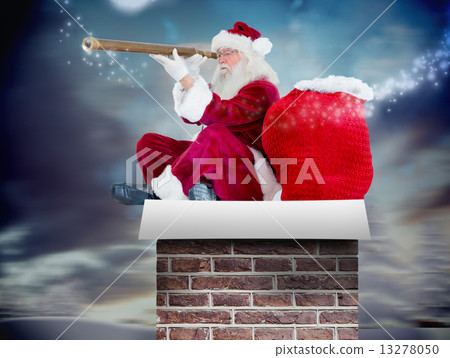 Composite image of santa claus looking through telescope Composite image of santa claus looking through telescope 13278050