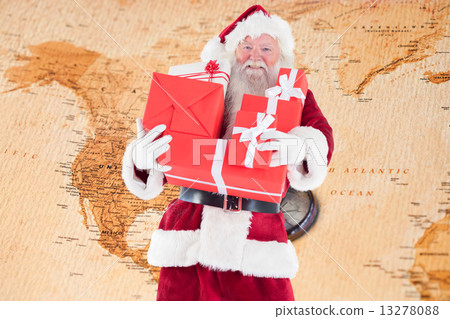 Composite image of santa carries a few presents 13278088