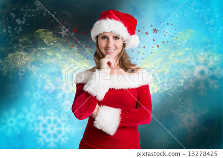 Composite image of pretty girl in santa outfit 13278425