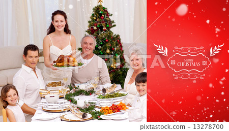 Composite image of family celebrating christmas dinner with turk 13278700