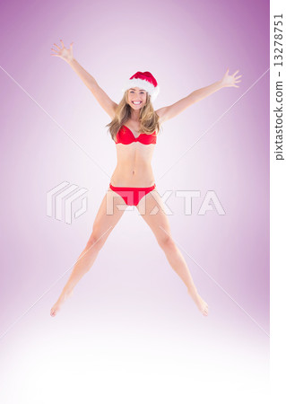 Festive fit blonde in red bikini 13278751