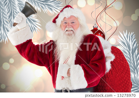 Composite image of happy santa ringing a bell 13278970