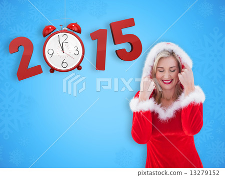 Composite image of festive blonde with hood up 13279152