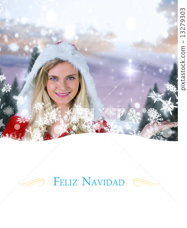 Composite image of pretty girl presenting in santa outfit 13279303