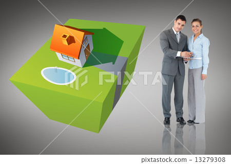 Composite image of business team smiling at camera 13279308