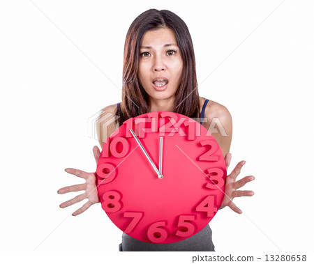 Asian woman holding clock Asian woman holding clock 13280658