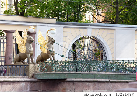 Russia. Saint petersburg. Bank bridge. Sculptures of Griffons. 13281487
