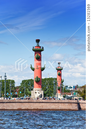 Russia. Petersburg. An arrow of Vasilevsky island and Rostral columns... 13281569
