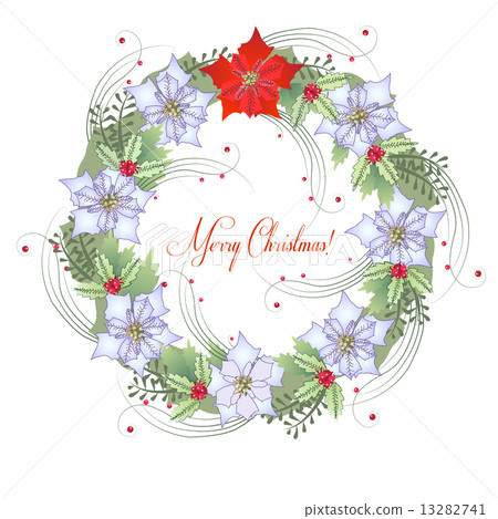 Background with Christmas wreath and poinsettia Background with Christmas wreath and poinsettia 13282741